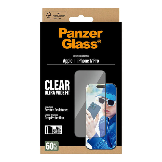 Tvrdené sklo UWF s aplikátorom pre iPhone 17 Pro, Čierna, PanzerGlass