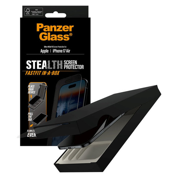 Tvrdené sklo UWF Stealth s Fastfit pre iPhone 17 Air, Čierna, PanzerGlass