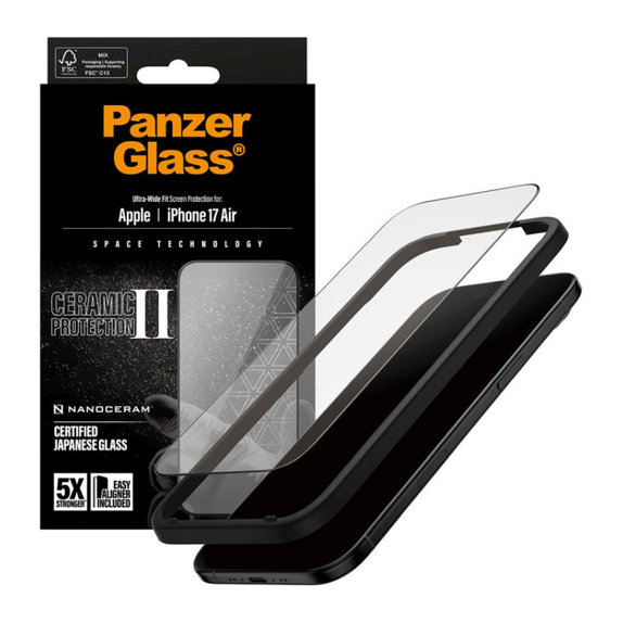 Tvrdené sklo UWF Ceramic II s aplikátorom pre iPhone 17 Air, Čierna, PanzerGlass