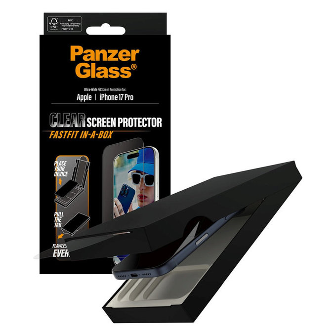 Tvrdené sklo UWF s Fastfit pre iPhone 17 Pro, Čierna, PanzerGlass