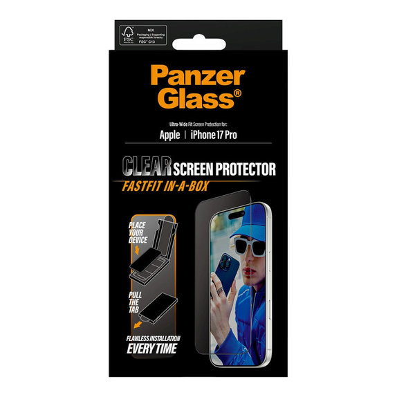 Tvrdené sklo UWF s Fastfit pre iPhone 17 Pro, Čierna, PanzerGlass