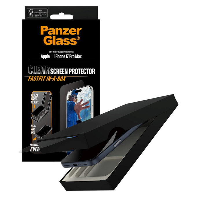 Tvrdené sklo UWF s Fastfit pre iPhone 17 Pro Max, Čierna, PanzerGlass