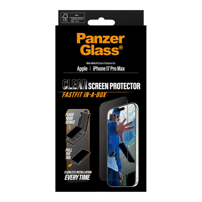 Tvrdené sklo UWF s Fastfit pre iPhone 17 Pro Max, Čierna, PanzerGlass