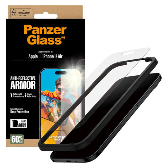 Tvrdené sklo Anti-Reflective s aplikátorom pre iPhone 17 Air, Čierna, PanzerGlass