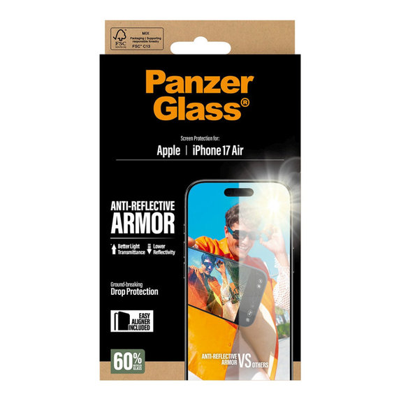 Tvrdené sklo Anti-Reflective s aplikátorom pre iPhone 17 Air, Čierna, PanzerGlass