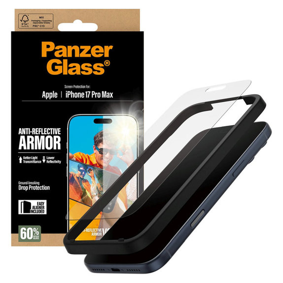 Tvrdené sklo Anti-Reflective s aplikátorom pre iPhone 17 Pro Max, Čierna, PanzerGlass