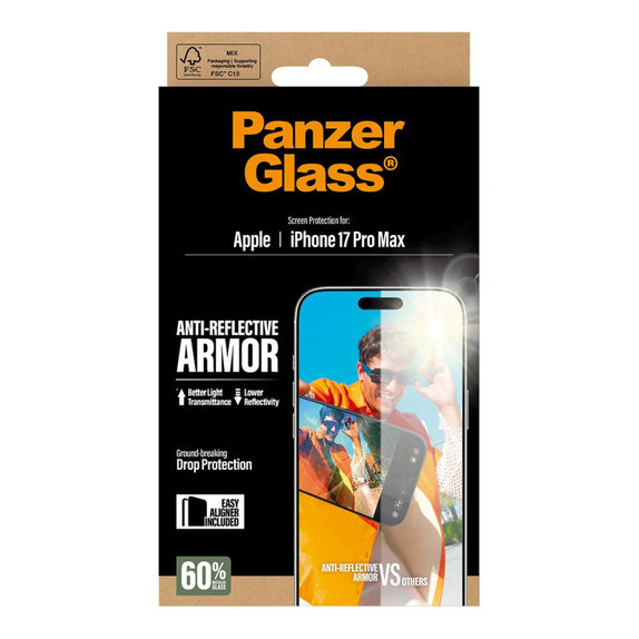 Tvrdené sklo Anti-Reflective s aplikátorom pre iPhone 17 Pro Max, Čierna, PanzerGlass