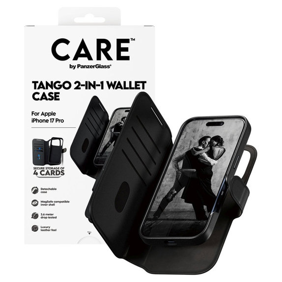 Puzdro Wallet Tango Two-In-One s MagSafe pre iPhone 17 Pro, Čierna, CARE