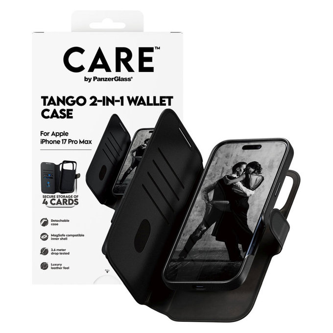 Puzdro Wallet Tango Two-In-One s MagSafe pre iPhone 17 Pro Max, Čierna, PanzerGlass