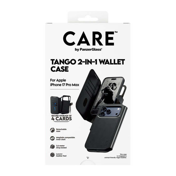 Puzdro Wallet Tango Two-In-One s MagSafe pre iPhone 17 Pro Max, Čierna, PanzerGlass