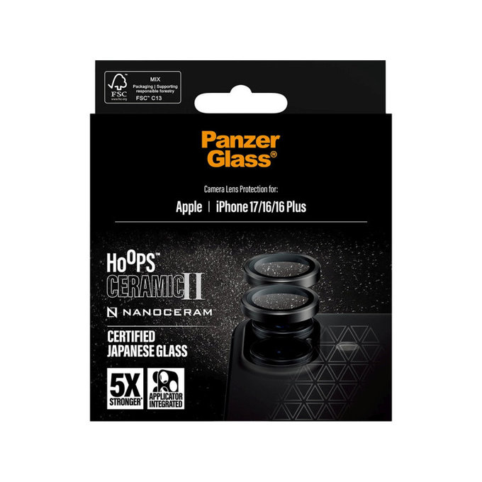 Ochranný kryt objektívu Hoops Ceramic II pre iPhone 17/16 Plus/16, Čierna, PanzerGlass