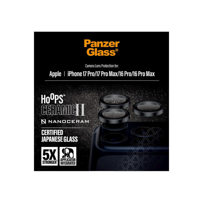 Ochranný kryt objektívu Hoops Ceramic II pre iPhone 17 Pro Max/17 Pro/16 Pro Max/16 Pro, Čierna, PanzerGlass