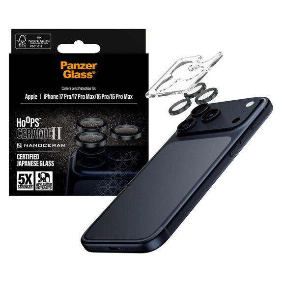 Ochranný kryt objektívu Hoops Ceramic II pre iPhone 17 Pro Max/17 Pro/16 Pro Max/16 Pro, Čierna, PanzerGlass