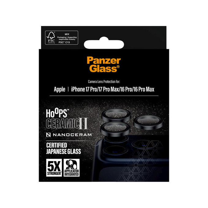 Ochranný kryt objektívu Hoops Ceramic II pre iPhone 17 Pro Max/17 Pro/16 Pro Max/16 Pro, Čierna, PanzerGlass
