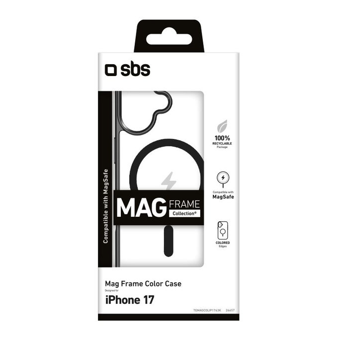 SBS - Puzdro Mag Frame kompatibilné s MagSafe pre iPhone 17, čierna