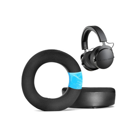 Náhradné Náušníky pre Beyerdynamic DT440, DT660, DT990 Pro, Pamäťová Pena + Koža + Textil + Chladivý Gél, Čierne, 1 Pár