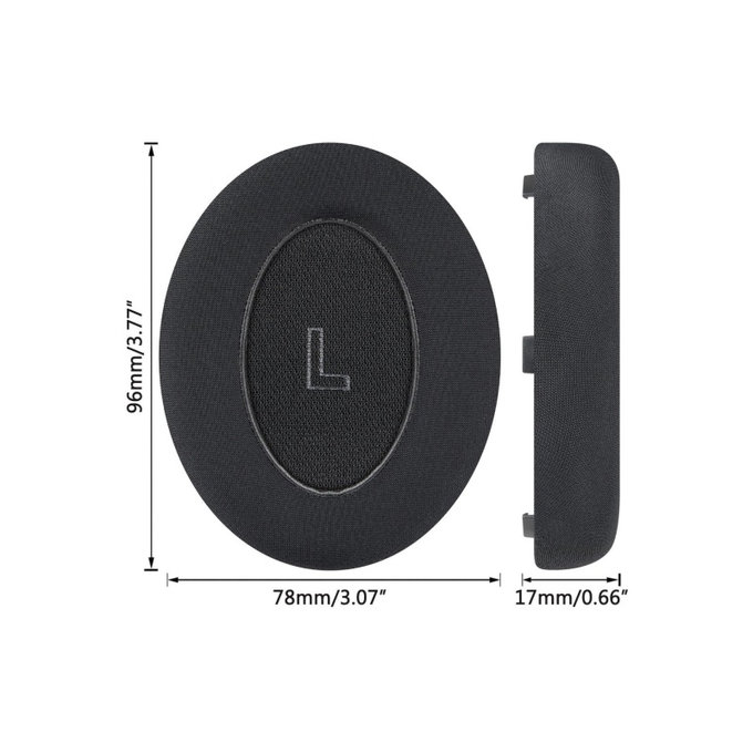 Náhradné Náušníky pre Bose QC Ultra, Pamäťová pena + Textil + Koža, Čierne, Chladivý Gél, 1 pár