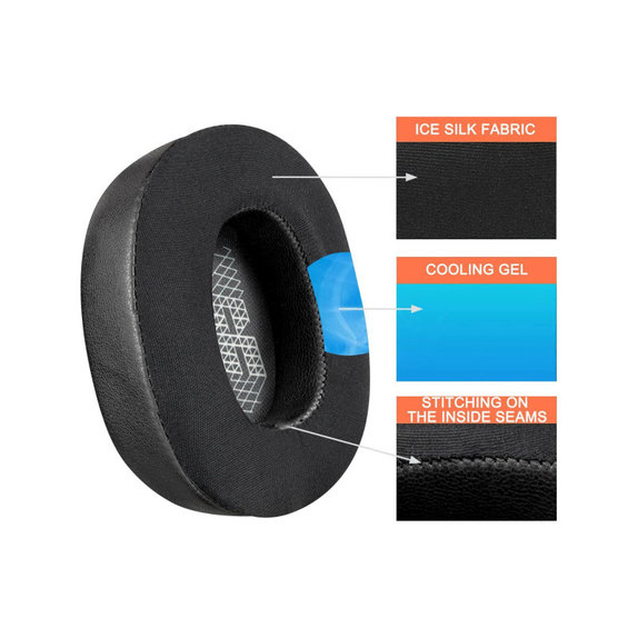 Náhradné Náušníky pre JBL Live 650, 660, E65, Pamäťová Pena + Koža + Textil, Čierne, Chladivý Gél, 1 pár