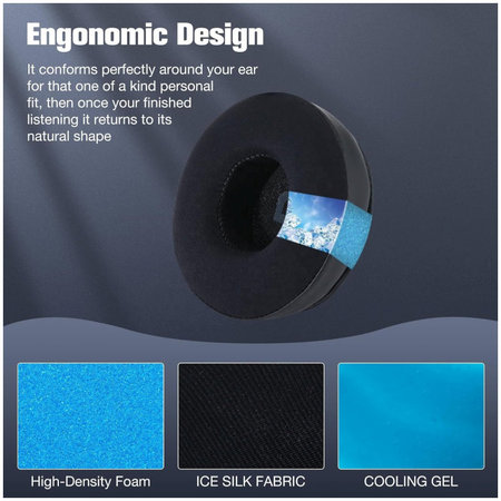Náhradné Náušníky pre JBL JR300, T450BT, T500BT, T600, Pamäťová Pena + Koža + Textil, Čierne, Chladivý Gél, 1 pár