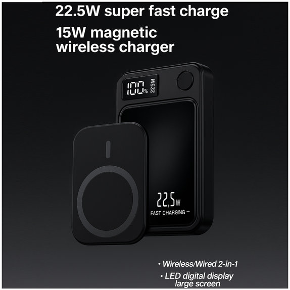 FixPremium - MagSafe PowerBank 5000mAh s LED Displejom, čierna