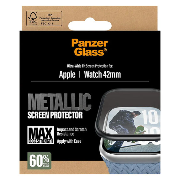 Tvrdené sklo UWF METALLIC pre Apple Watch 11/10 42 mm, Čierna, PanzerGlass