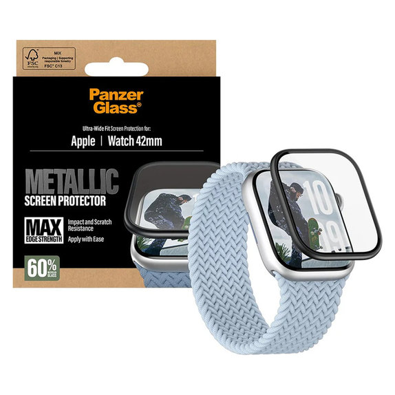 Tvrdené sklo UWF METALLIC pre Apple Watch 11/10 42 mm, Čierna, PanzerGlass