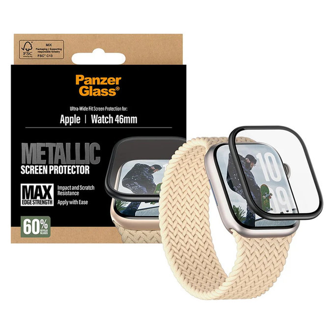 Tvrdené sklo UWF METALLIC pre Apple Watch 11/10 46 mm, Čierna, PanzerGlass