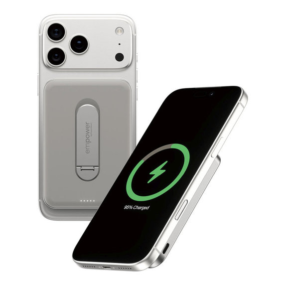 Bezdrôtová PowerBank 5000 mAh, s otočným stojanom 20 W, kompatibilná s MagSafe, Qi2/USB-C, Titán, empower