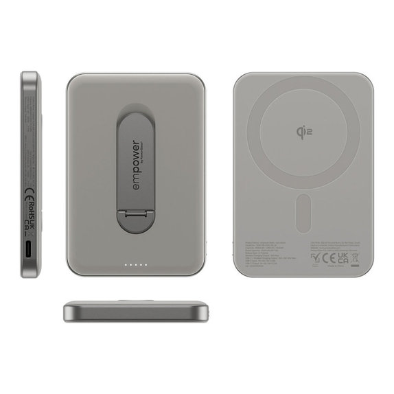 Bezdrôtová PowerBank 5000 mAh, s otočným stojanom 20 W, kompatibilná s MagSafe, Qi2/USB-C, Titán, empower