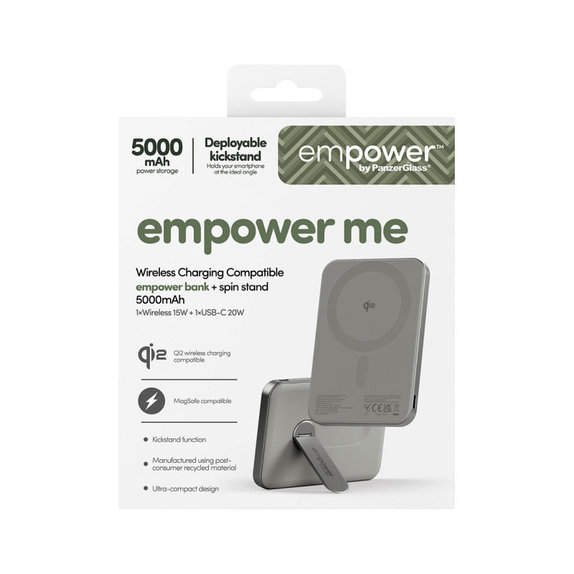 Bezdrôtová PowerBank 5000 mAh, s otočným stojanom 20 W, kompatibilná s MagSafe, Qi2/USB-C, Titán, empower