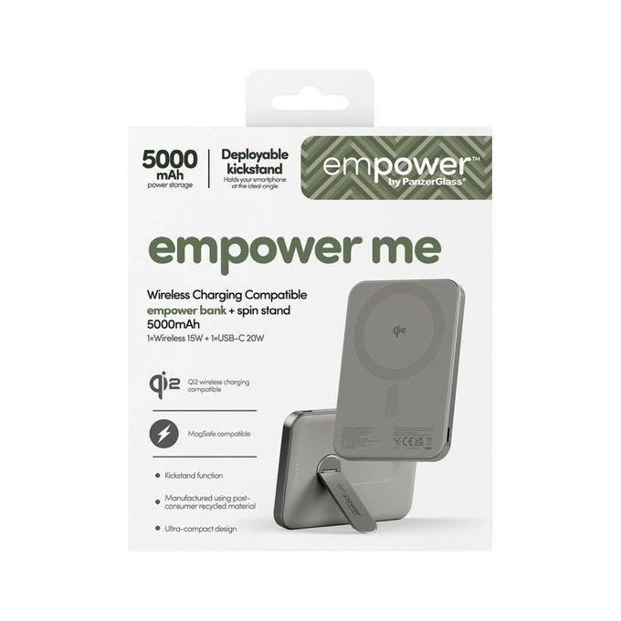 Bezdrôtová PowerBank 5000 mAh, s otočným stojanom 20 W, kompatibilná s MagSafe, Qi2/USB-C, Titán, empower