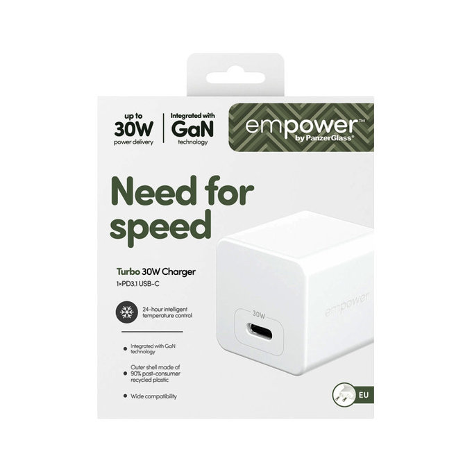 Cestovný adaptér Grand Prix USB-C, GaN, 30 W PD, striebornobiela, empower