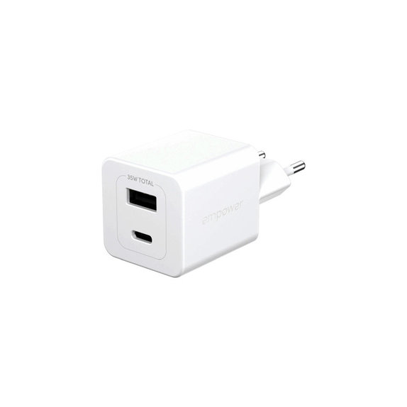Cestovný adaptér Grand Prix USB-C/USB-A, GaN, 35 W PD, striebornobiela, empower