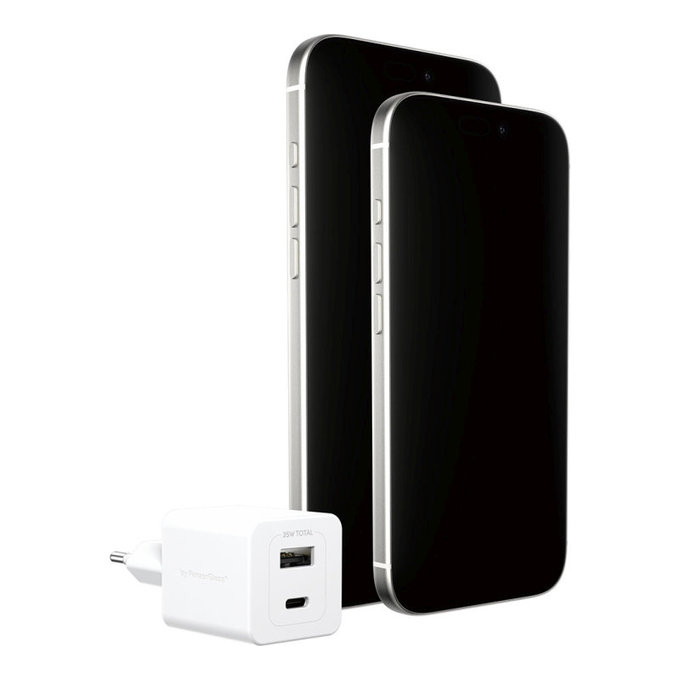 Cestovný adaptér Grand Prix USB-C/USB-A, GaN, 35 W PD, striebornobiela, empower