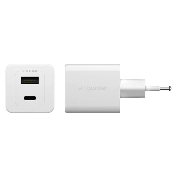 Cestovný adaptér Grand Prix USB-C/USB-A, GaN, 35 W PD, striebornobiela, empower