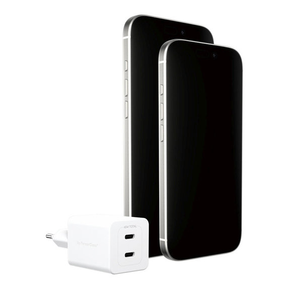 Cestovný adaptér Grand Prix 2x USB-C, GaN, 45 W PD, Striebornobiela, empower