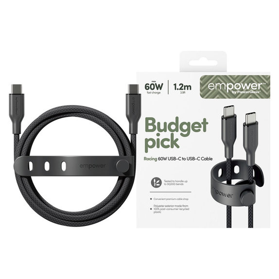 Kábel USB-C, 60 W, Racing, 1,2 m, Vesmírna čierna, empower