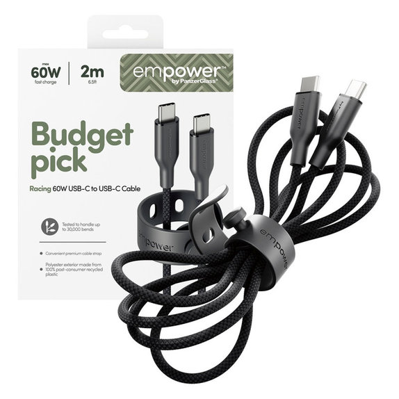 Kábel USB-C, 60 W, Racing, 2 m, Vesmírna čierna, empower