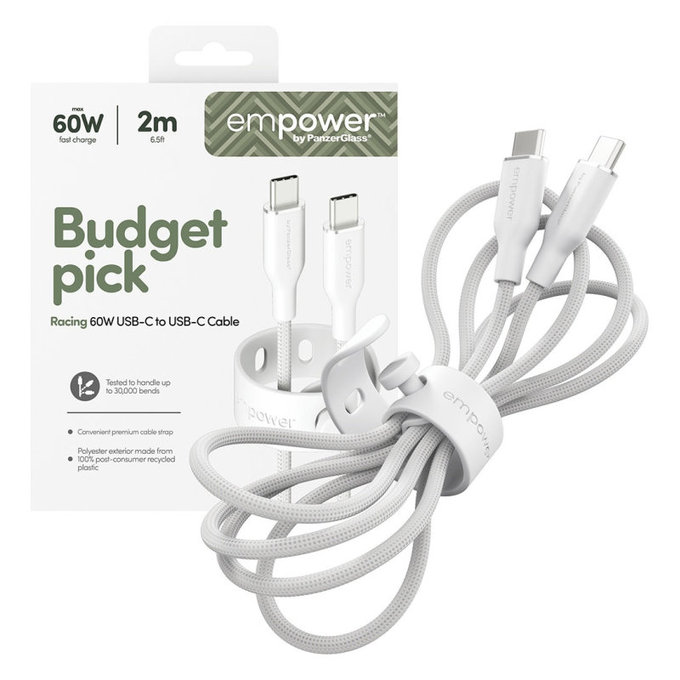 Kábel USB-C, 60 W, Racing, 2 m, Striebornobiela, empower