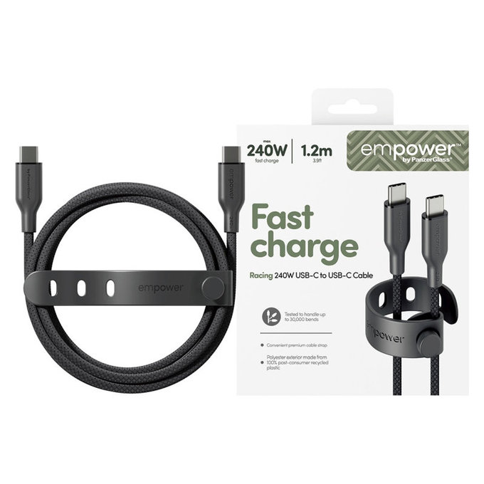 Kábel USB-C, 240 W, Racing, 1,2 m, Vesmírna čierna, empower