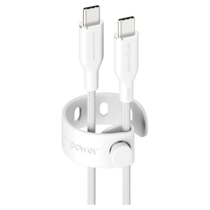 Kábel USB-C, 240 W, Racing, 1,2 m, striebornobiela, empower