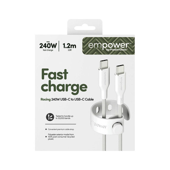 Kábel USB-C, 240 W, Racing, 1,2 m, striebornobiela, empower