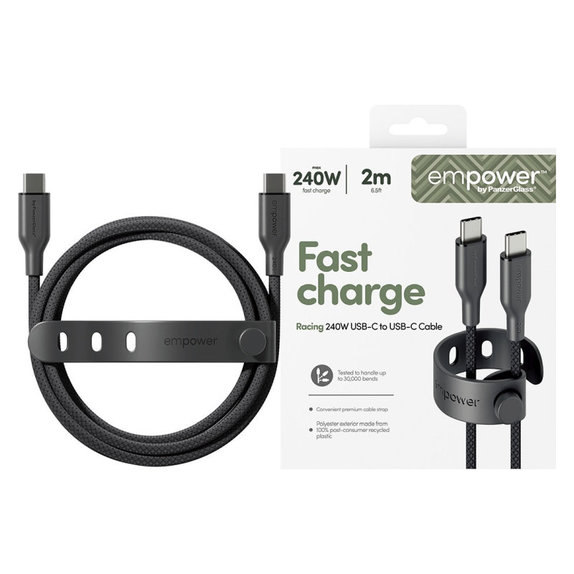 Kábel USB-C, 240 W, Racing, 2 m, Vesmírna čierna, empower