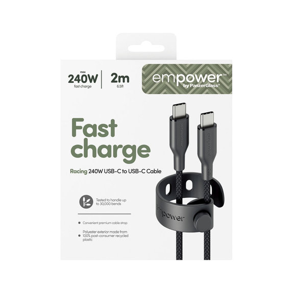 Kábel USB-C, 240 W, Racing, 2 m, Vesmírna čierna, empower