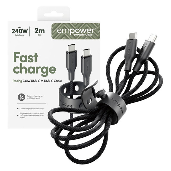 Kábel USB-C, 240 W, Racing, 2 m, Vesmírna čierna, empower