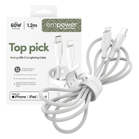 Kábel USB-C/Lightning, 60 W, Racing, 1,2 m, Striebornobiela, empower