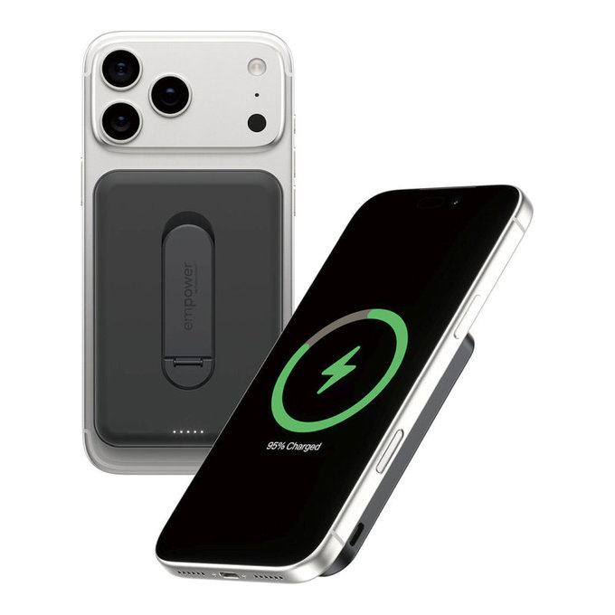 Bezdrôtová PowerBank 5000 mAh, s otočným stojanom 20 W, kompatibilná s MagSafe, Qi2/USB-C, Vesmírna čierna, empower