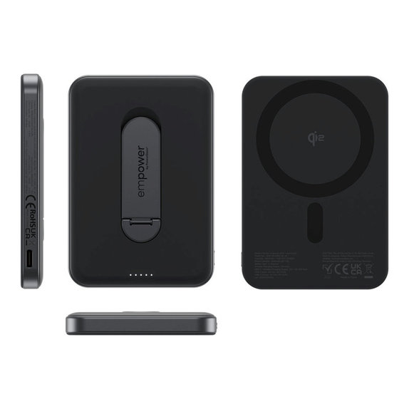 Bezdrôtová PowerBank 5000 mAh, s otočným stojanom 20 W, kompatibilná s MagSafe, Qi2/USB-C, Vesmírna čierna, empower