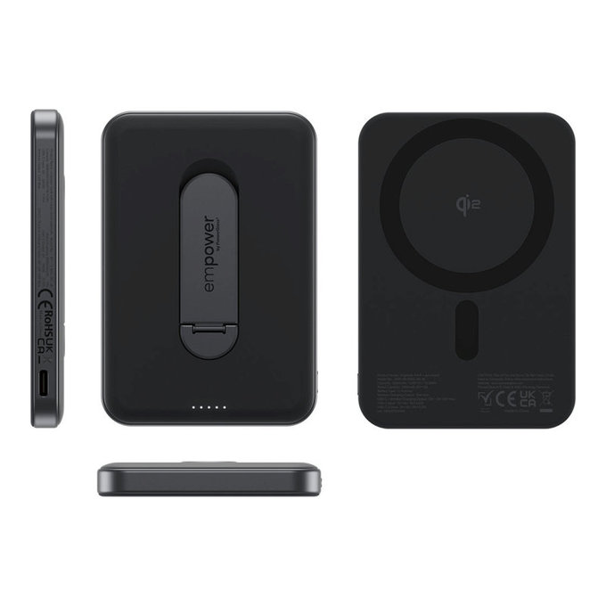 Bezdrôtová PowerBank 5000 mAh, s otočným stojanom 20 W, kompatibilná s MagSafe, Qi2/USB-C, Vesmírna čierna, empower