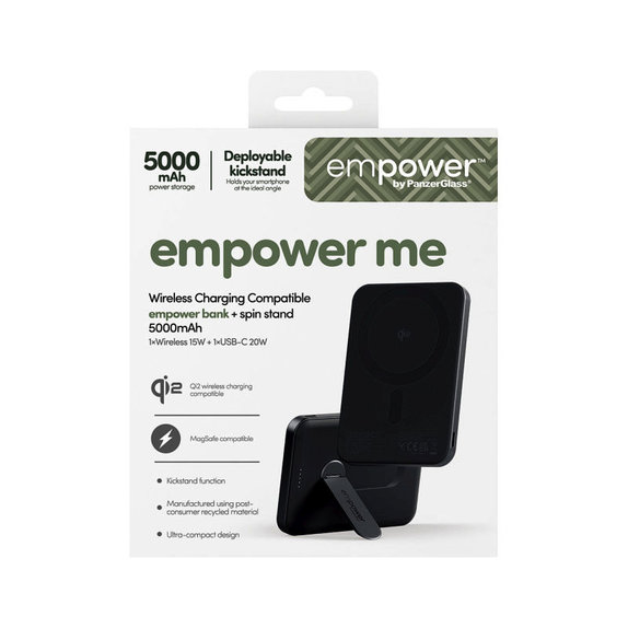 Bezdrôtová PowerBank 5000 mAh, s otočným stojanom 20 W, kompatibilná s MagSafe, Qi2/USB-C, Vesmírna čierna, empower